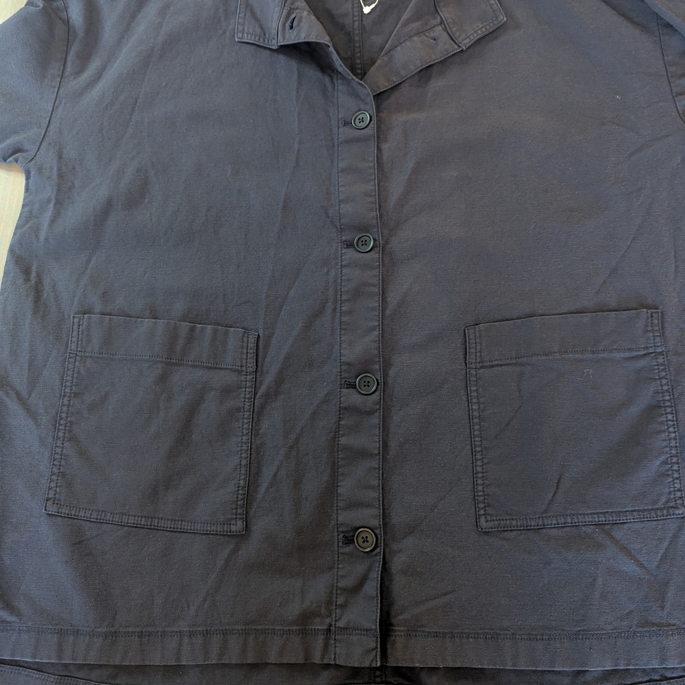 Eileen Fisher Organic Cotton Hemp Jacket Boxy Button Front Navy 1X
